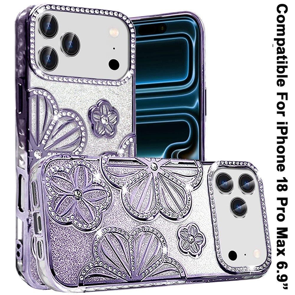 Phone Case for Apple iPhone 18 Pro Max Shimmer Glitter Floral Thick TPU Shockproof Durable Grip Camera Protection Anti-Scratch Stylish Design Cover
