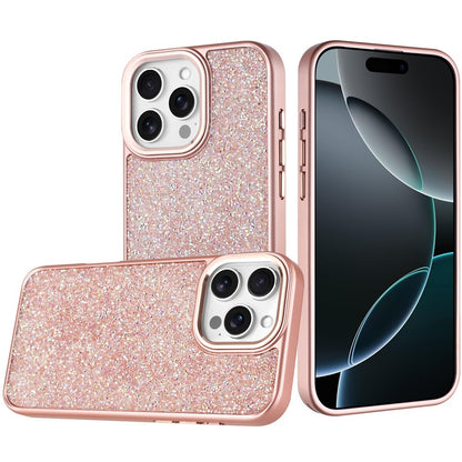 For iPhone 16 Pro Max (6.9") Crystal Sparkle Diamond Glass Full Mini Glitter Bling Frame TPU Hybrid Protective Case Cover