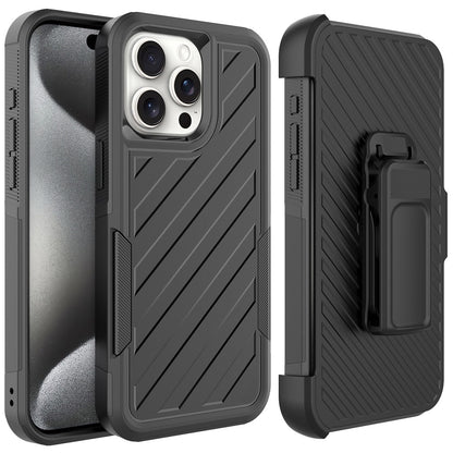 For Apple iPhone 16 Pro Max (6.9") Premium Design Hybrid lined with Belt Clip Holster Shockproof Rugged Textured 2in1 Non Slip Tough Case Cover Gray