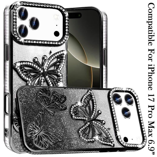 Phone Case for Apple iPhone 17 Pro Max (6.9") Butterfly Freedom Shimmer Glitter Thick TPU Shockproof Anti Slip Durable Protective Design Cover