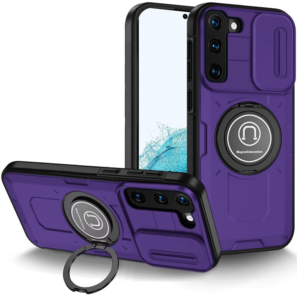 For Samsung Galaxy S21 Build in Invisible Magnetic Ring Stand with Slide Camera Protector, fit Magnetic Car Mount [Compatible with MagSafe] Case Cover