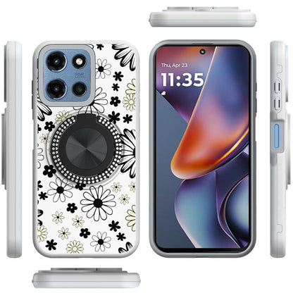 For Motorola Moto G 5G 2026/2025 Pattern Design Hybrid with Invisible Ring Stand & Magnetic Back, Shockproof Protective Grip Case Cover