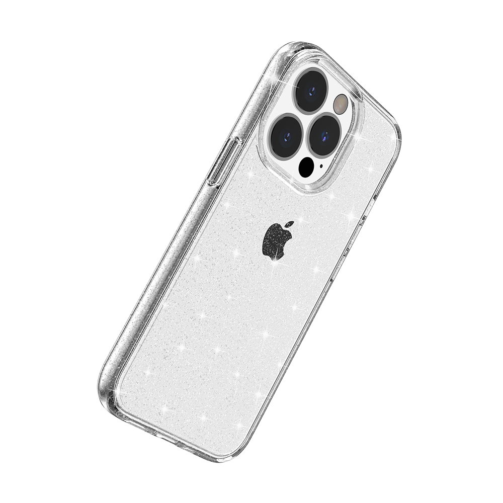 For iPhone 14 Pro Max (6.7") Transparent Glitter Shiny Sparkle Bling TPU Rubber Hard Back Hybrid Frame Shockproof Case Cover Clear