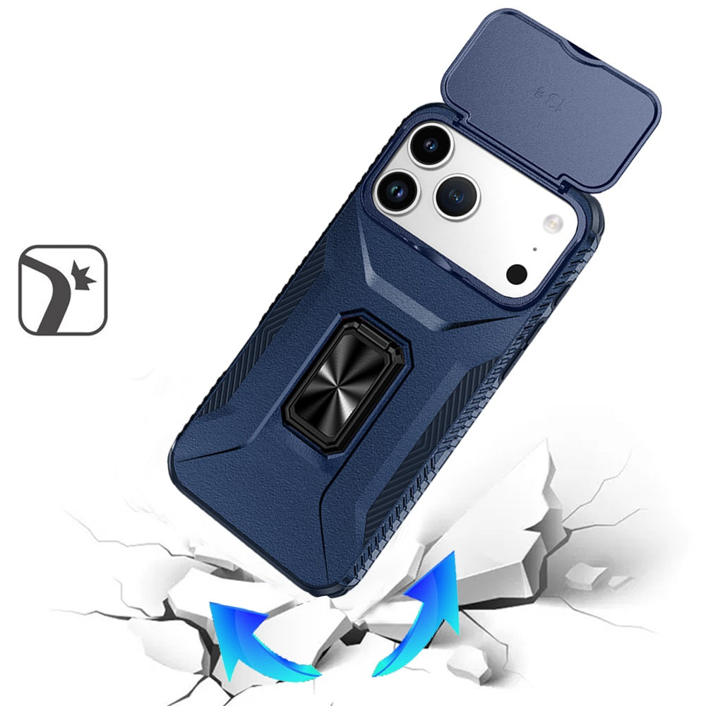 For Apple iPhone 17 Pro (6.3") Case, Camera Cover with Magnetic Rotation Ring Stand, Military Grade Hybrid Hard TPU Shockproof Case Cover