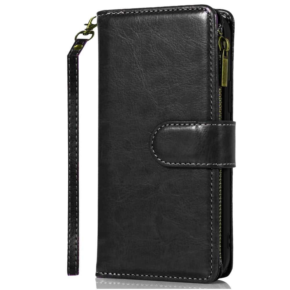 For Motorola Moto G Power 5G (2025) Leather Wallet Case with Zipper, 9 Card Slots, Cash Pocket, Stand & Strap, Clutch Pouch Design Case Cover