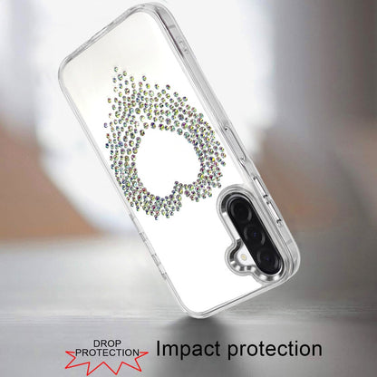 For Apple iPhone 17E /16E Angel Hearts Bling Glitter Diamond Hybrid TPU Cover, Colorful Frame Shockproof Protective Back Case Cover Silver