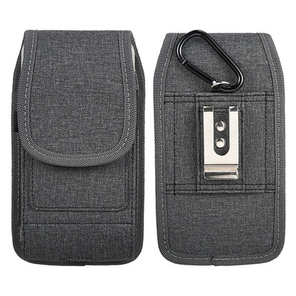 For Apple iPhone 16 Pro (6.3") Universal Vertical Fabric Case Holster with Dual Credit Card Slots, Belt Loop & Carabiner Carrying Phone Pouch [Black]
