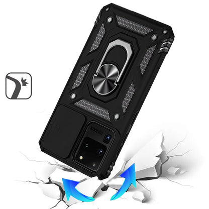 Phone Case for Samsung Galaxy S20 Ultra Shockproof Magnetic Ring Stand Camera Guard Rugged Grip Anti Slip Heavy Duty Hybrid Armor Durable Matte Cover Black