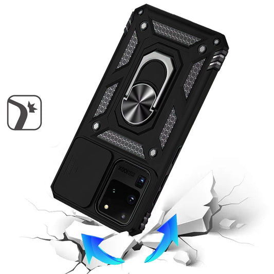 Phone Case for Samsung Galaxy S20 Ultra Shockproof Magnetic Ring Stand Camera Guard Rugged Grip Anti Slip Heavy Duty Hybrid Armor Durable Matte Cover Black