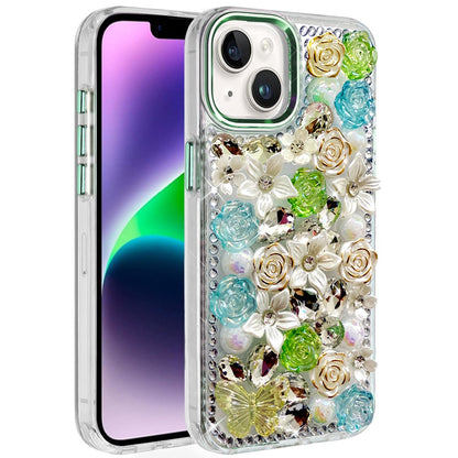 For Samsung Galaxy A57 3D Diamond Floral Roses Flower Bling Stone Hybrid, Sparkly Rhinestone Gemstone Back Shockproof Case Cover
