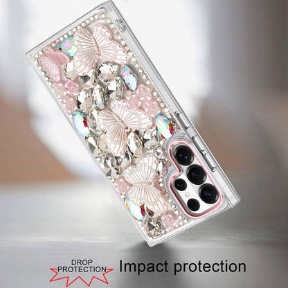 Phone Case for Samsung Galaxy S23 Ultra Luxury 3D Floral Butterfly Bling Rhinestone Glitter Shockproof Stylish Protective Hybrid Designer Metallic Cover