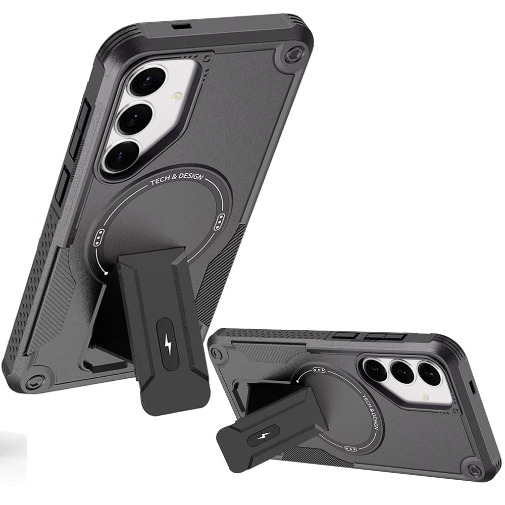 Phone Case for Samsung Galaxy A16 5G Magnetic Kickstand Rugged Shockproof Armor Grip Anti Slip Heavy Duty Protective Matte Stand Hybrid Cover Black