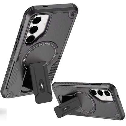 Phone Case for Samsung Galaxy A16 5G Magnetic Kickstand Rugged Shockproof Armor Grip Anti Slip Heavy Duty Protective Matte Stand Hybrid Cover Black