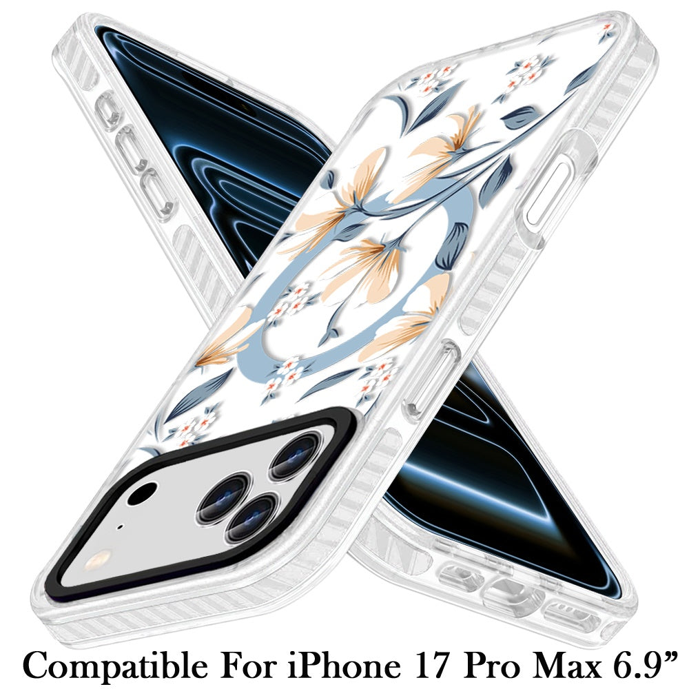 For Apple iPhone 17 Pro Max Magnetic Hybrid Stylish Design IMD Pattern, Compatible with MagSafe, Slim TPU Case Cover