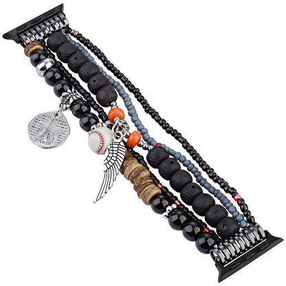Watch Band for Apple Watch 38/40/41mm, Series 1-8 & SE Fashion Beaded Ornaments Adjustable Decorative Bracelet Style with Comfortable Wear Structure Black