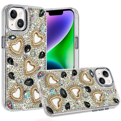 Phone Case for Apple iPhone 14 Luxury Crystal Heart Rhinestone Diamond Bling Shockproof Hybrid Glitter Protective Stylish Durable Grip Cover