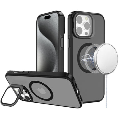 For Apple iPhone 16 Pro Max Tough HQ Hybrid Case with Aluminum Frame Camera Stand, Compatible with MagSafe, Translucent Matte Shockproof Case Cover
