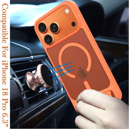 Phone Case for Apple iPhone 18 Pro Matte Magnetic Metal Kickstand Shockproof Grip Anti Slip Durable Protective Heavy Duty Hybrid Cover Orange