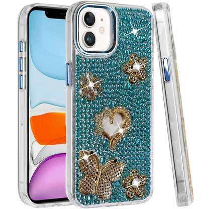 Phone Case for Apple iPhone 11 Luxury Crystal Butterfly Floral Jeweled Heart Full Diamond Design, Sparkling Decorative Details, Elegant Style Cover