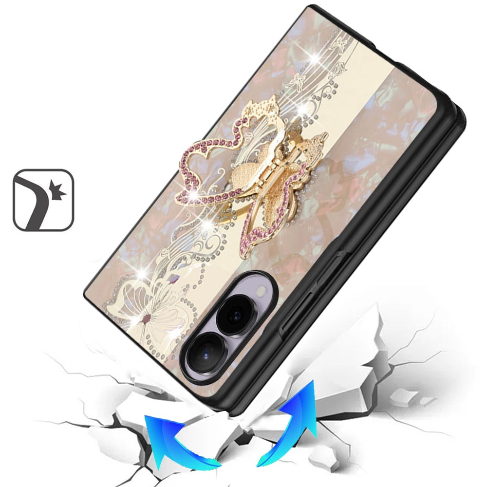 Phone Case for Samsung Galaxy Z Fold 8 Diamond 3D Fashion Floral Glitter Engraved Luxury Bling Hybrid Shockproof Chrome Edge Protective Grip Cover