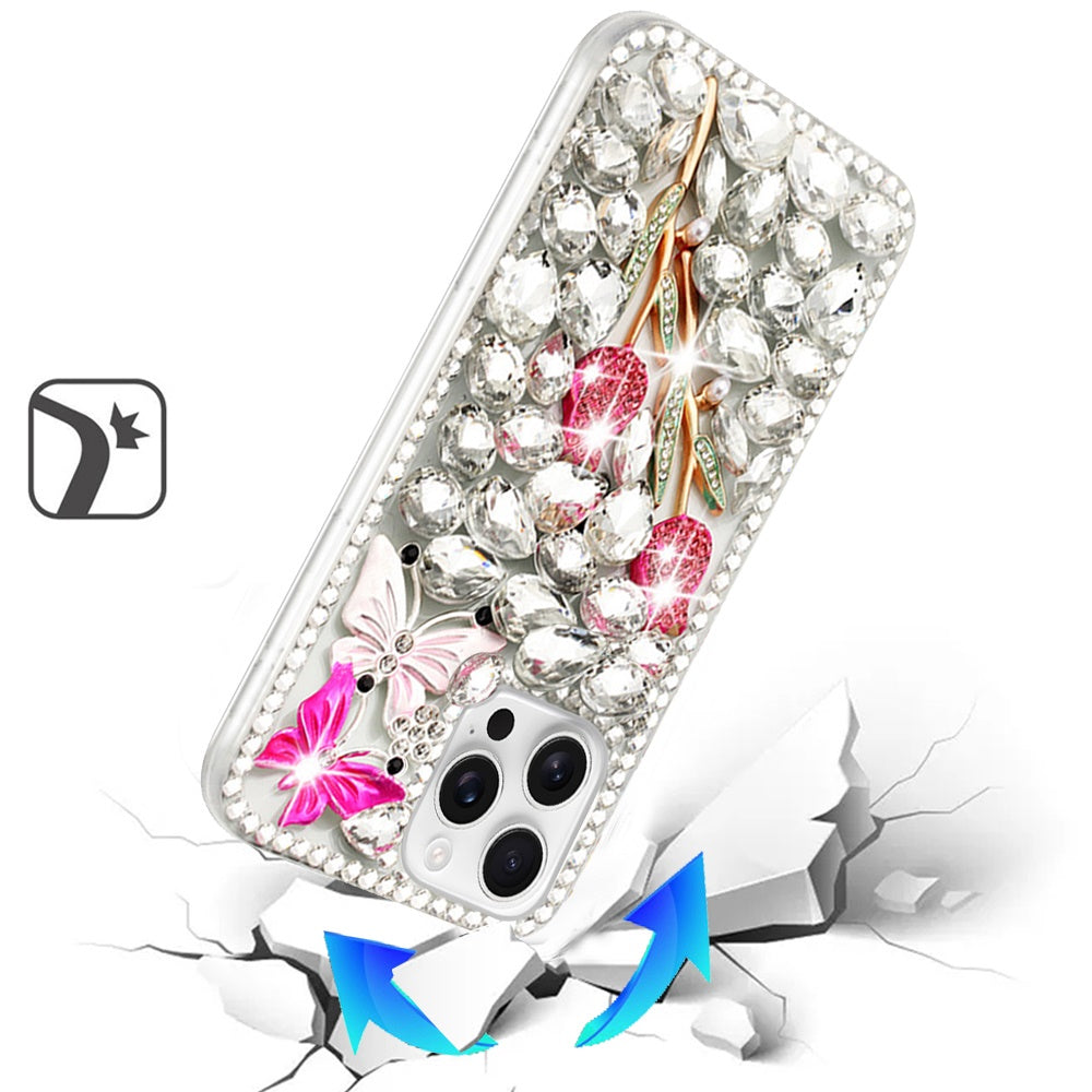 Phone Case for Apple iPhone 12 Pro Max Luxury Full Diamond Glitter 3D Floral Ornament Hybrid Shockproof Stylish Rhinestone Designer Protective Elegant Cover