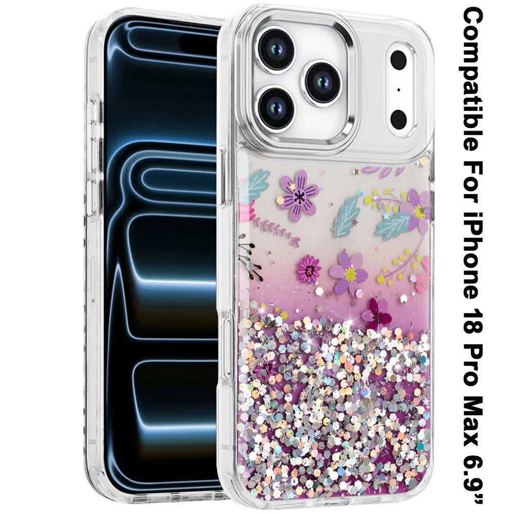 Phone Case for Apple iPhone 18 Pro Max Luxury Glitter Epoxy Design Chrome Metallic Edge Shockproof Protective Stylish Fashion Durable Slim Premium Finish Cover