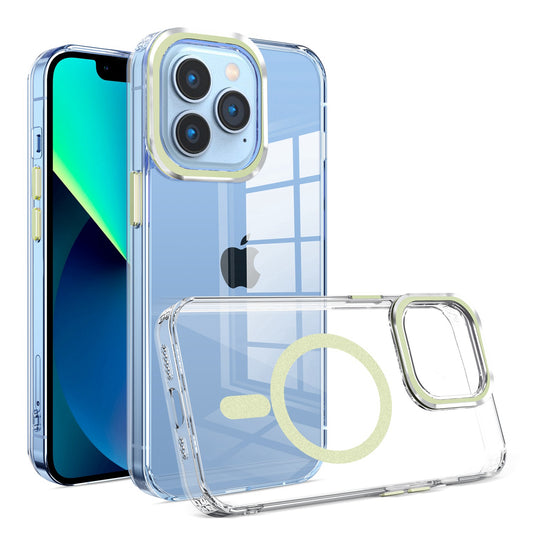 For Samsung Galaxy S23 Ultra Clear Transparent Case Matching Circle Design, Hybrid TPU Hard Shell, Support Magsafe Charger Case Cover Light Green