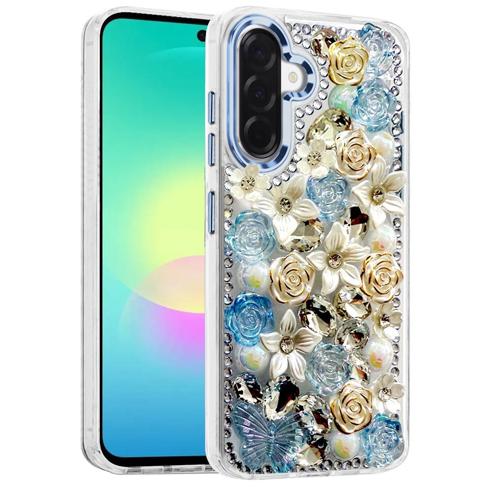Phone Case for Samsung Galaxy A27 Luxury Rose Bling Rhinestone Glitter Floral Hybrid Shockproof Stylish Protective Designer Ornament Sparkle Cover