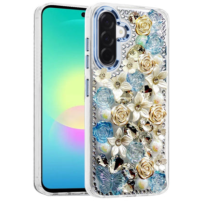 Phone Case for Samsung Galaxy A27 Luxury Rose Bling Rhinestone Glitter Floral Hybrid Shockproof Stylish Protective Designer Ornament Sparkle Cover