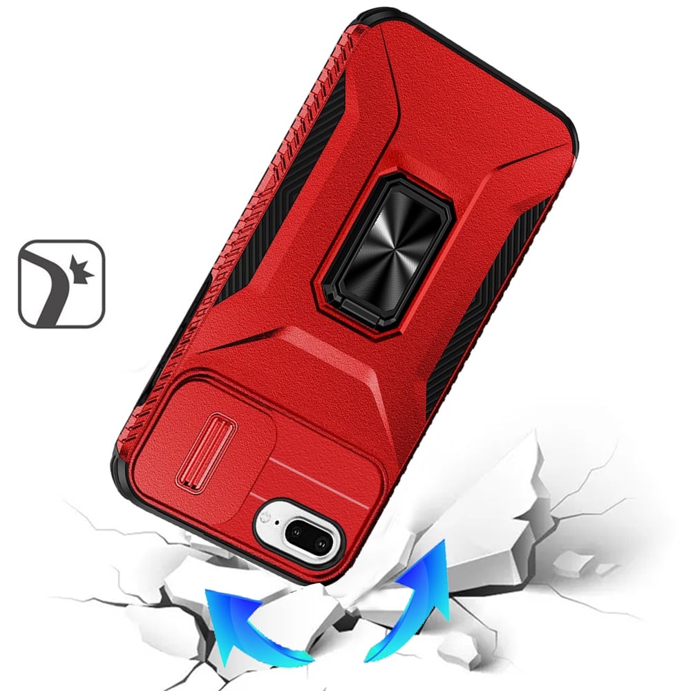 For iPhone 8 Plus / iPhone 7 Plus Case, Camera Cover with Magnetic Rotation Ring Stand, Military Grade Hybrid Hard TPU Shockproof Case Cover
