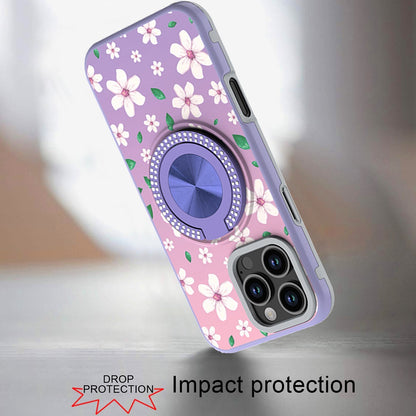 For iPhone 16 Pro Max (6.9") Pattern Design Hybrid with Invisible Ring Stand & Magnetic Back, Shockproof Protective Grip Case Cover