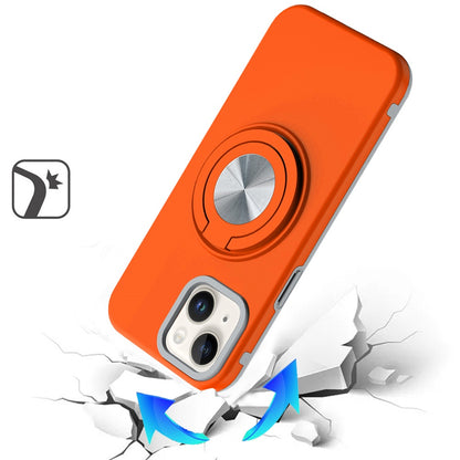 Phone Case for Apple iPhone 14/13 Shockproof Magnetic Ring Stand Rotating CarMount Hybrid Metal Matte Finish AntiSlip Grip Kickstand Cover Cosmic Orange