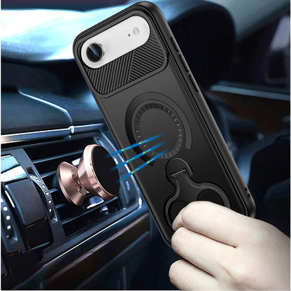 For Apple iPhone 17 Air (6.6") Hybrid with Invisible 2 Hole Ring Stand Magnetic back Car Mount Friendly Protector Case Cover Black
