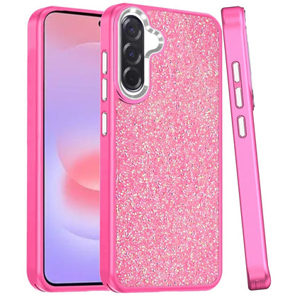 Phone Case for Galaxy A37 Crystal Glass Bling Diamond Metallic Edge Shockproof Durable Protective Clear Hybrid Stylish Premium Design Cover