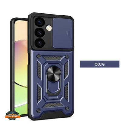 For Samsung Galaxy S25 Fan Edition /Galaxy S25 FE Hybrid Shockproof, Built-in Sliding Camera Lens Protection with Magnetic Finger Ring Stand Holder Case Cover