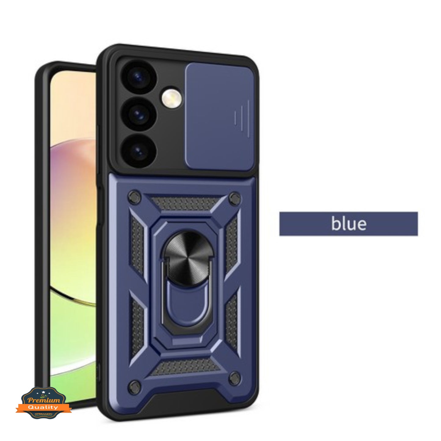 For Samsung Galaxy A17 5G Hybrid Shockproof, Built-in Sliding Camera Lens Protection with Magnetic Finger Ring Stand Holder Case Cover