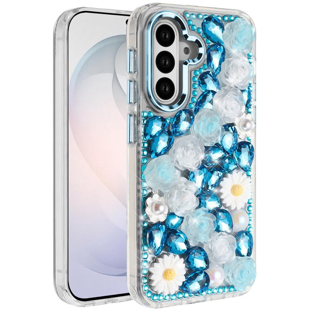 Full Bling Rhinestone Glitter Floral Luxury Hybrid Shockproof Stylish Sparkling Protective Designer Ornament