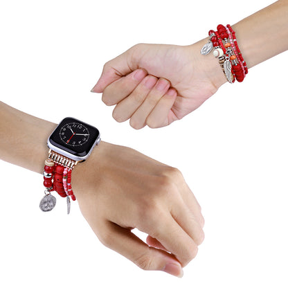 Watch Band for Apple Watch 42/44/45/46mm & Ultra 49mm, Series 4-10 & SE Fashion Beaded Ornaments Adjustable Decorative Bracelet Style with Comfortable Wear Structure