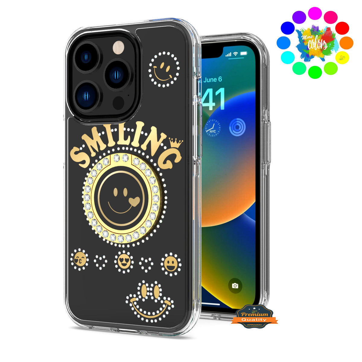 For Samsung Galaxy S25 /S24 Smiling Glitter Ornament Bling Sparkle with Ring Stand Hybrid Slim TPU + Hard Back Shell Case Cover