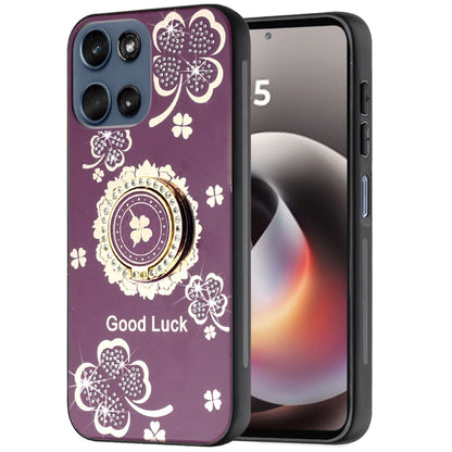 Phone Case for Moto G Stylus 5G 2026, Moto G Stylus 5G 2025 Diamond 3D Fashion Floral Glitter Engraved Luxury Bling Hybrid Shockproof Chrome Edge Protective Grip Cover Purple