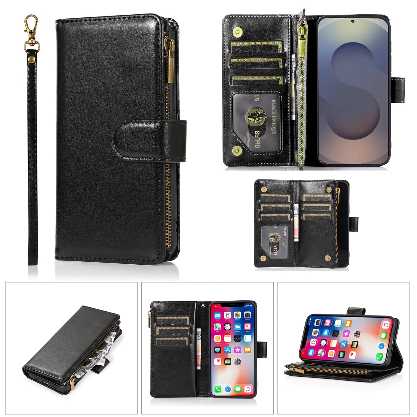 Phone Case for Google Pixel 11 / 11 Pro Luxury Leather Wallet Card Holder Zipper Pocket Money Storage Protective Grip Design with Strap Cover