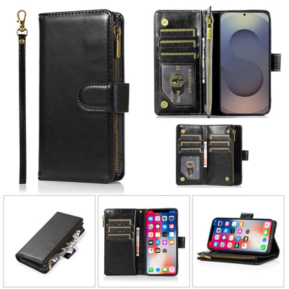 Phone Case for Google Pixel 11 Pro XL Luxury Leather Wallet Card Holder Zipper Pocket Money Storage Protective Grip Design with Strap Cover