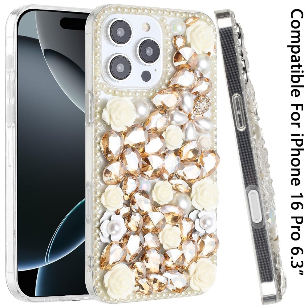 Rose Flower Full Diamond Bling Rhinestone Glitter Luxury Stylish Sparkle Protective Designer Hybrid
