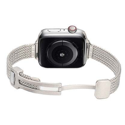 Watch Band for Apple Watch 42/44/45/46mm & Ultra 49mm, Series 4-10 & SE Magnetic Stainless Steel Mesh Classic Look Adjustable Loop Secure Closure Durable Replacement Silver