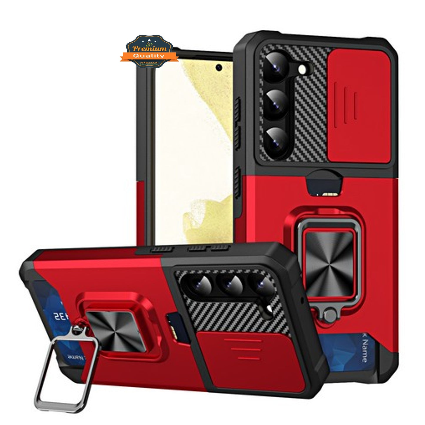 For Samsung Galaxy S25 EDGE Wallet Case with Slide Camera Protector, Credit Card Slot, Ring Sand, Magnetic Car Mount Case Cover