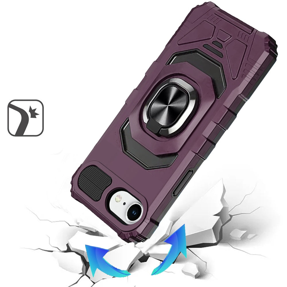 Phone Case for Apple iPhone 17E / iPhone 16E / iPhone SE4 Rugged Hybrid Dual Layer Magnetic Ring Stand Armor Shock Absorbing Heavy Duty TPU Reinforced Bumper Cover Purple