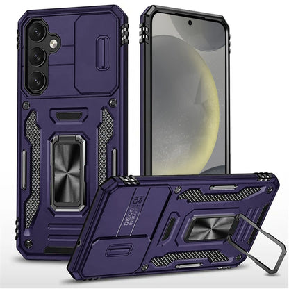 For Samsung Galaxy S25 Ultra Tough Hybrid Case with Movable Camera Window & Metal Ring Stand Shockproof Case Cover