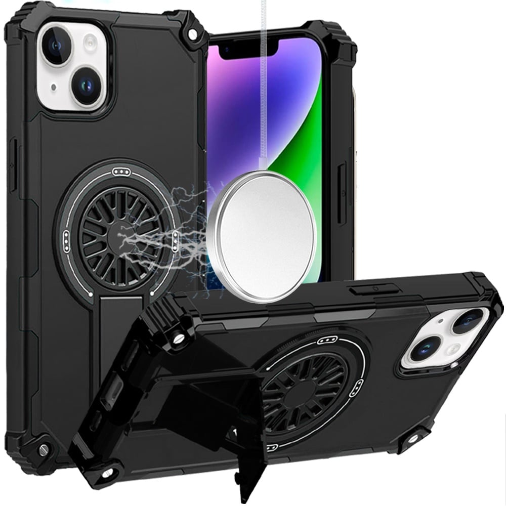 Phone Case for Apple iPhone 14 /iPhone 13 Invisible Kickstand Magnetic Car Mount Friendly Shockproof Texture Anti Slip Durable Grip Heavy Duty Hybrid Cover