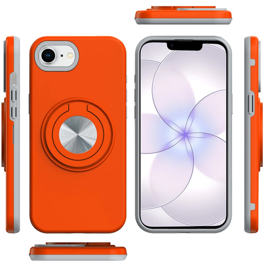 Phone Case for Apple iPhone 17E /16E Shockproof Magnetic Ring Stand Rotating CarMount Hybrid Metal Matte Finish AntiSlip Grip Kickstand Cover Cosmic Orange