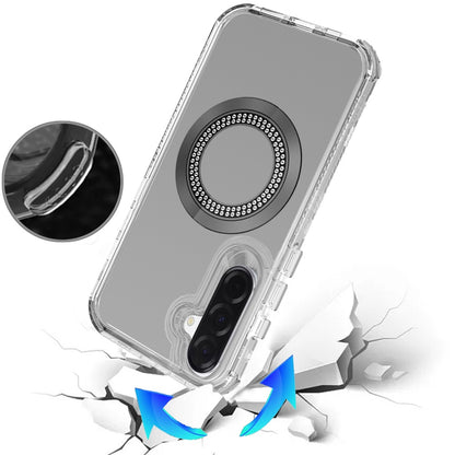 Phone Case for Galaxy A17 5G Luxury Bling Rhinestone Glitter Magnetic Circle Frosted Hybrid Dual Layer TPU Tough Construction, Sparkling Finish Cover